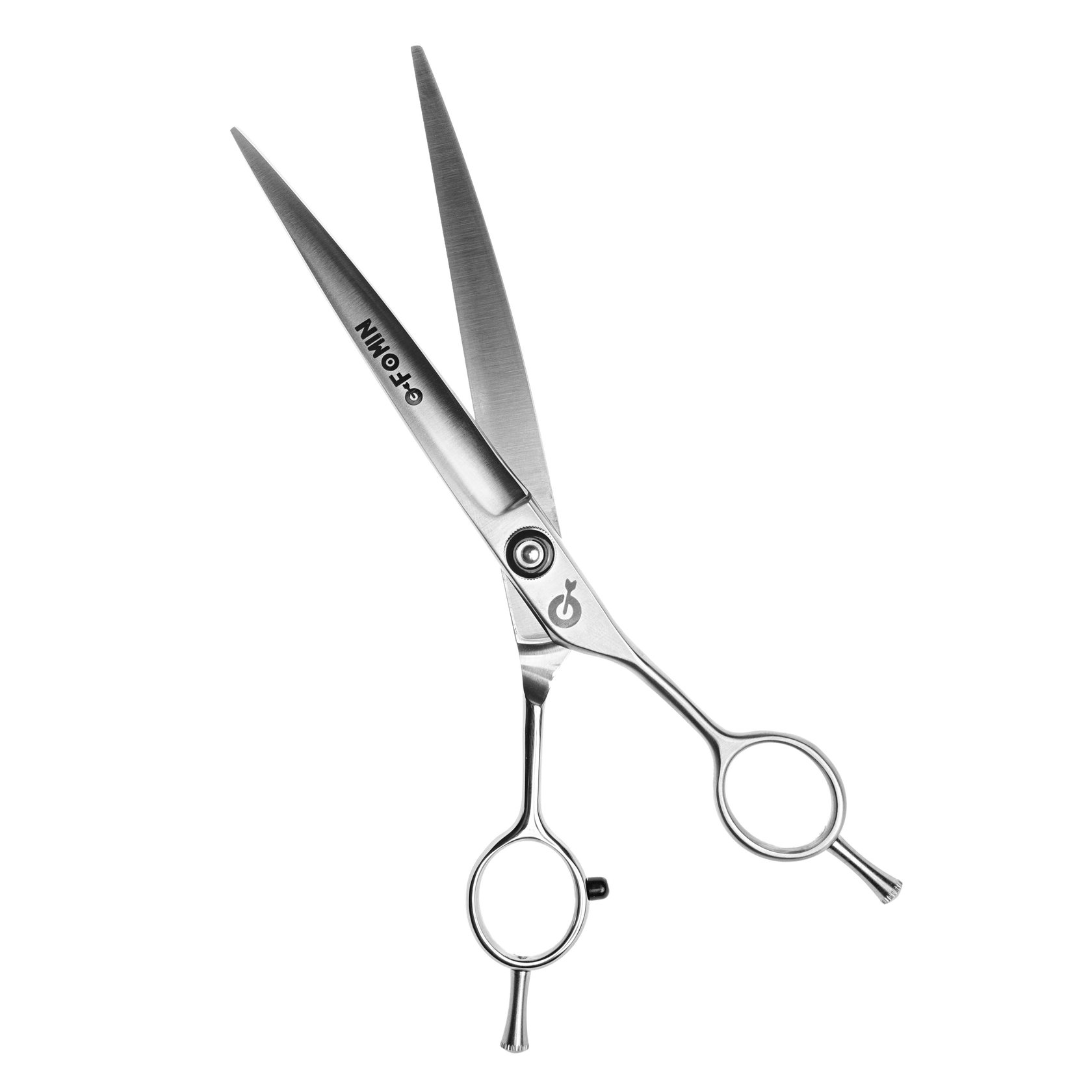 Professional hair scissors with round handles, packshot on a white background