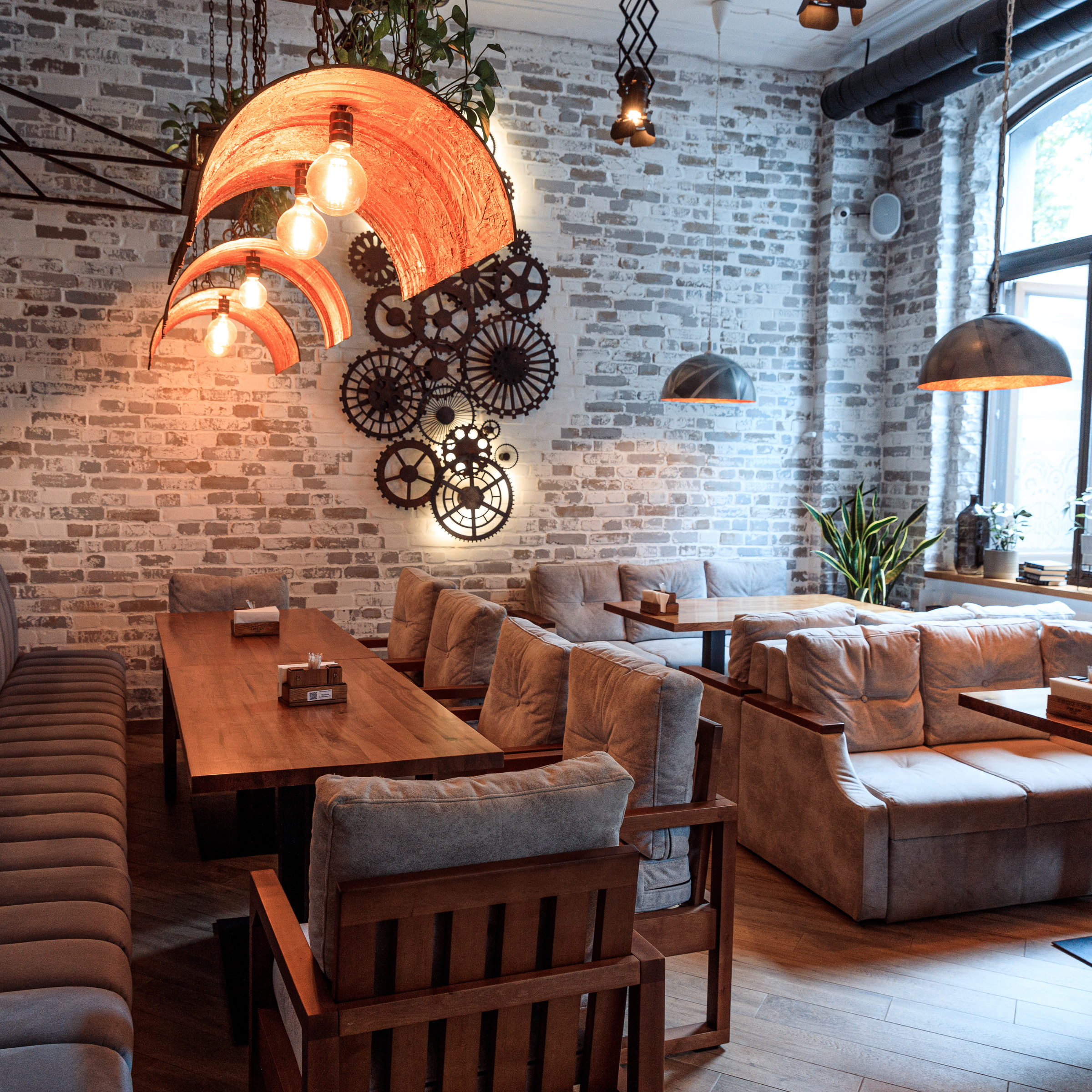 Copper lamps over the tables — Interior Photography, Brussels